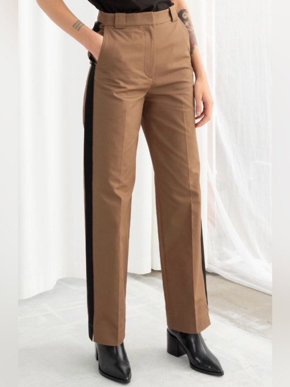 STOCKHOLM ATELIER & OTHER STORIES Brown side stripe High-Rise pants size 8 - Picture 4 of 16